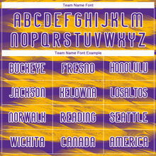 Load image into Gallery viewer, Custom Purple Yellow-White Abstract Lines Sublimation Volleyball Uniform Jersey