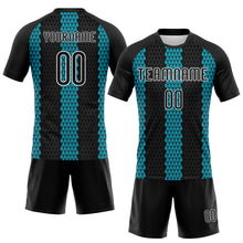 Load image into Gallery viewer, Custom Black Teal-White Geometric Shape Sublimation Volleyball Uniform Jersey