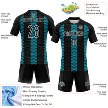 Load image into Gallery viewer, Custom Black Teal-White Geometric Shape Sublimation Volleyball Uniform Jersey