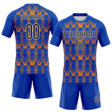 Load image into Gallery viewer, Custom Thunder Blue Black-Bay Orange Abstract Shape Sublimation Volleyball Uniform Jersey