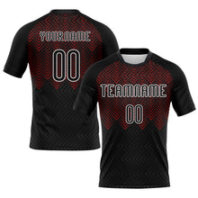 Load image into Gallery viewer, Custom Black Red-White Geometric Shape Sublimation Volleyball Uniform Jersey