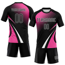Load image into Gallery viewer, Custom Black Pink-White Lines And Dots Sublimation Volleyball Uniform Jersey