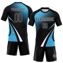 Load image into Gallery viewer, Custom Black Sky Blue-White Lines And Dots Sublimation Volleyball Uniform Jersey