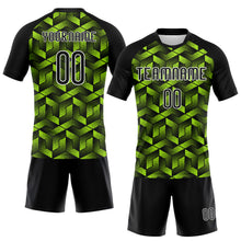 Load image into Gallery viewer, Custom Neon Green Black-White Geometric Shape Sublimation Volleyball Uniform Jersey