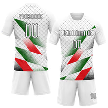 Load image into Gallery viewer, Custom White Black Red-Kelly Green Palestine Geometric Shape Sublimation Volleyball Uniform Jersey