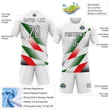 Load image into Gallery viewer, Custom White Black Red-Kelly Green Palestine Geometric Shape Sublimation Volleyball Uniform Jersey