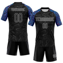 Load image into Gallery viewer, Custom Black Powder Blue Pink-Purple Liquid Fluid Sublimation Volleyball Uniform Jersey