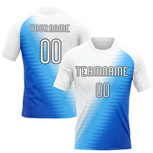Load image into Gallery viewer, Custom Thunder Blue White-Black Geometric Shape And Lines Sublimation Volleyball Uniform Jersey