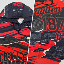 Load image into Gallery viewer, Custom Stitched Black Red 3D Pattern Design Torn Paper Style Sports Pullover Sweatshirt Hoodie