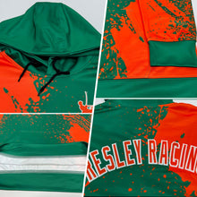 Load image into Gallery viewer, Custom Stitched Kelly Green Orange-White 3D Pattern Design Abstract Brush Stroke Sports Pullover Sweatshirt Hoodie