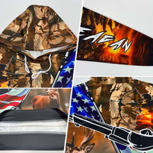 Load image into Gallery viewer, Custom Camo White-Black 3D American Flag And Hunting Tools Deer Hunting Sports Pullover Sweatshirt Hoodie