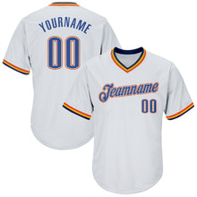 Load image into Gallery viewer, Custom White Blue Navy-Orange Authentic Throwback Rib-Knit Baseball Jersey Shirt