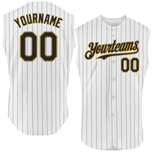 Load image into Gallery viewer, Custom White Black Pinstripe Old Gold Authentic Sleeveless Baseball Jersey