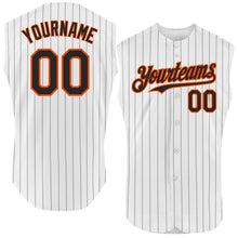 Load image into Gallery viewer, Custom White Black Pinstripe Orange Authentic Sleeveless Baseball Jersey