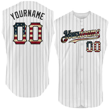 Load image into Gallery viewer, Custom White Black Pinstripe Vintage USA Flag Authentic Sleeveless Baseball Jersey