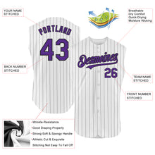 Load image into Gallery viewer, Custom White Black Pinstripe Purple Authentic Sleeveless Baseball Jersey