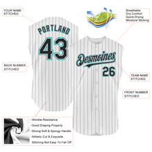 Load image into Gallery viewer, Custom White Black Pinstripe Teal Authentic Sleeveless Baseball Jersey