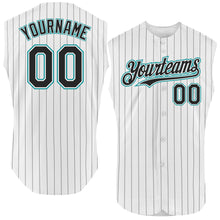 Load image into Gallery viewer, Custom White Black Pinstripe Teal Authentic Sleeveless Baseball Jersey