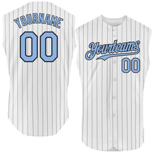 Load image into Gallery viewer, Custom White Black Pinstripe Light Blue Authentic Sleeveless Baseball Jersey