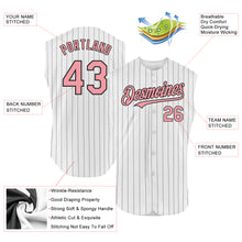Load image into Gallery viewer, Custom White Black Pinstripe Medium Pink Authentic Sleeveless Baseball Jersey
