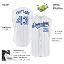 Load image into Gallery viewer, Custom White Light Blue Pinstripe Navy Authentic Sleeveless Baseball Jersey