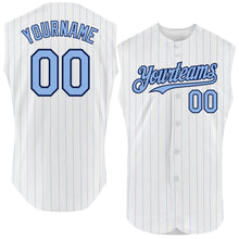 Load image into Gallery viewer, Custom White Light Blue Pinstripe Navy Authentic Sleeveless Baseball Jersey