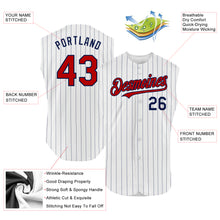 Load image into Gallery viewer, Custom White Navy Pinstripe Red Authentic Sleeveless Baseball Jersey