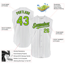 Load image into Gallery viewer, Custom White Navy Pinstripe Neon Green Authentic Sleeveless Baseball Jersey