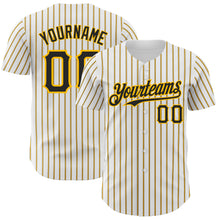 Load image into Gallery viewer, Custom White (Black Gold Pinstripe) Black-Gold Authentic Baseball Jersey