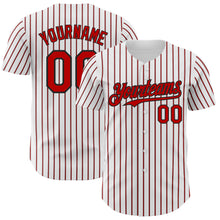Load image into Gallery viewer, Custom White (Black Red Pinstripe) Red-Black Authentic Baseball Jersey