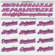 Load image into Gallery viewer, Custom White (Black Pink Pinstripe) Pink Black-Light Blue Authentic Baseball Jersey