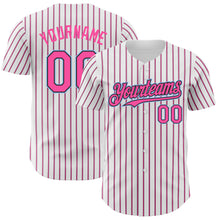 Load image into Gallery viewer, Custom White (Black Pink Pinstripe) Pink Black-Light Blue Authentic Baseball Jersey