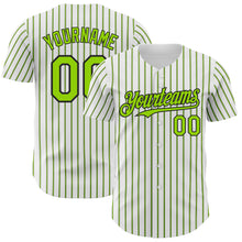 Load image into Gallery viewer, Custom White (Black Neon Green Pinstripe) Neon Green-Black Authentic Baseball Jersey
