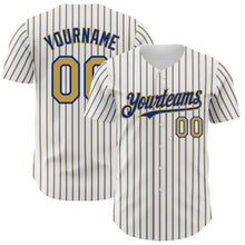 Load image into Gallery viewer, Custom White (Royal Old Gold Pinstripe) Old Gold-Royal Authentic Baseball Jersey