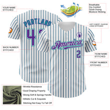 Load image into Gallery viewer, Custom White (Purple Teal Pinstripe) Purple-Teal Authentic Baseball Jersey