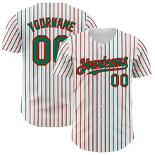 Load image into Gallery viewer, Custom White (Kelly Green Red Pinstripe) Kelly Green-Red Authentic Baseball Jersey