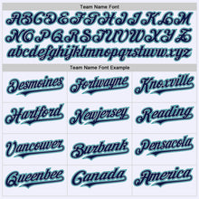 Load image into Gallery viewer, Custom White Navy Gray-Teal Mesh Authentic Throwback Baseball Jersey