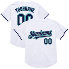 Load image into Gallery viewer, Custom White Navy Gray-Teal Mesh Authentic Throwback Baseball Jersey