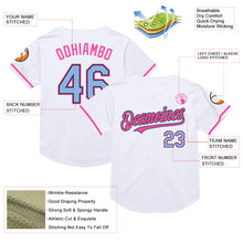 Load image into Gallery viewer, Custom White Light Blue Black-Pink Mesh Authentic Throwback Baseball Jersey