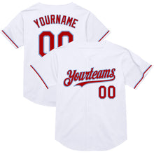 Load image into Gallery viewer, Custom White Red-Light Blue Mesh Authentic Throwback Baseball Jersey