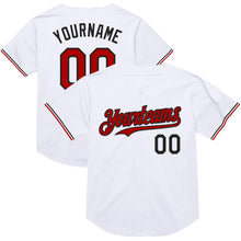 Load image into Gallery viewer, Custom White Red-Black Mesh Authentic Throwback Baseball Jersey