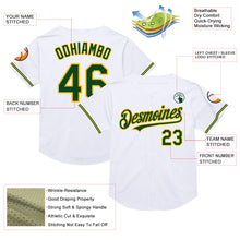 Load image into Gallery viewer, Custom White Green-Gold Mesh Authentic Throwback Baseball Jersey