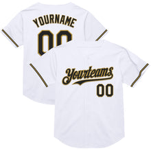 Load image into Gallery viewer, Custom White Black-Old Gold Mesh Authentic Throwback Baseball Jersey