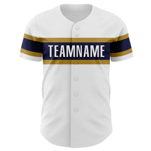 Load image into Gallery viewer, Custom White Navy-Old Gold Authentic Baseball Jersey
