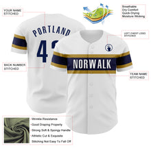 Load image into Gallery viewer, Custom White Navy-Old Gold Authentic Baseball Jersey
