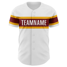 Load image into Gallery viewer, Custom White Maroon-Gold Authentic Baseball Jersey