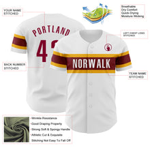 Load image into Gallery viewer, Custom White Maroon-Gold Authentic Baseball Jersey