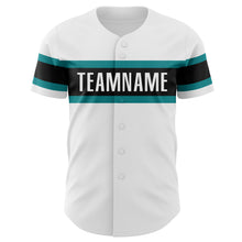 Load image into Gallery viewer, Custom White Teal-Black Authentic Baseball Jersey