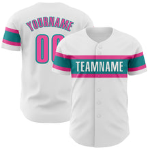 Load image into Gallery viewer, Custom White Pink-Teal Authentic Baseball Jersey