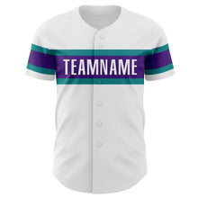 Load image into Gallery viewer, Custom White Teal-Purple Authentic Baseball Jersey